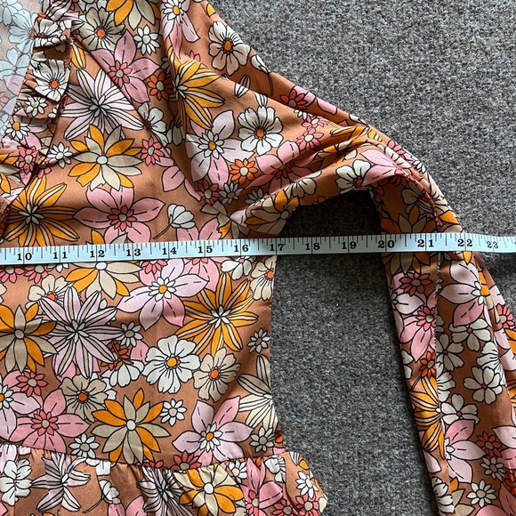 Pink Orange Long Sleeve Lightweight V-Neck Floral Print Smock Dress Women’s XL - Picture 9 of 11